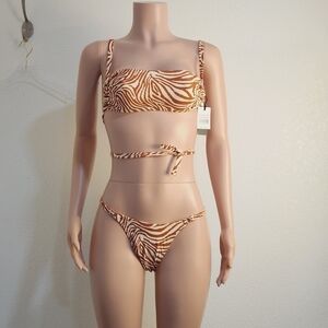 𝅺kendall + Kylie Rust Abstract Tiger Bandeau Top 2 Piece Bikini Sz: Large